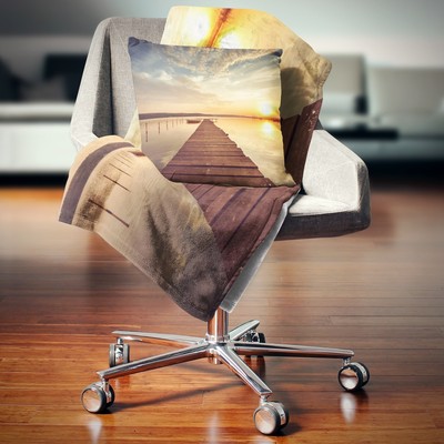 Designart 'Sea Pier under Beautiful Cloudscape' Modern Throw White 71 in. x 59 i