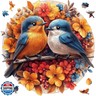 Mys Aurora Wooden Puzzles for Adults, Robin Bird Couple Jigsaw Puzzles 200 Pieces, 11 x 11.2 Inch, Medium, Unique Shaped Round Blue Birds Puzzles for Adults and Kids, Family Game