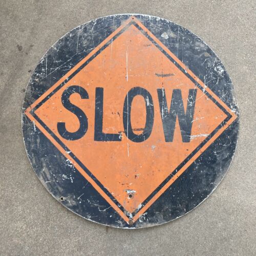 Vtg Rare Metal Stop Slow Flip Double Sided Crossing Guard Sign...