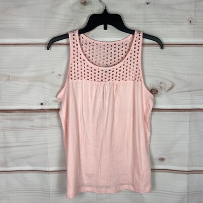 Old Navy Top Womens Small Pink Crochet Neck Sleeveless Tank Solid Scoop Neck