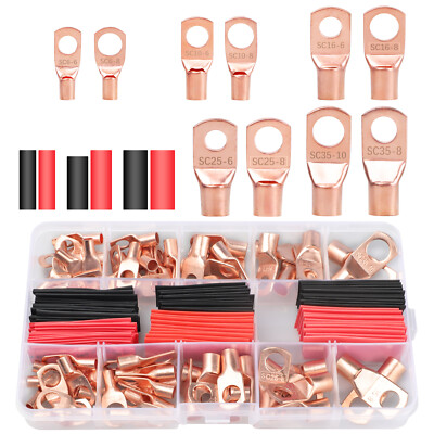 150x Battery Cable Ends Ring Terminal Wire Lugs Heat Shrink Tube Assortment Kit