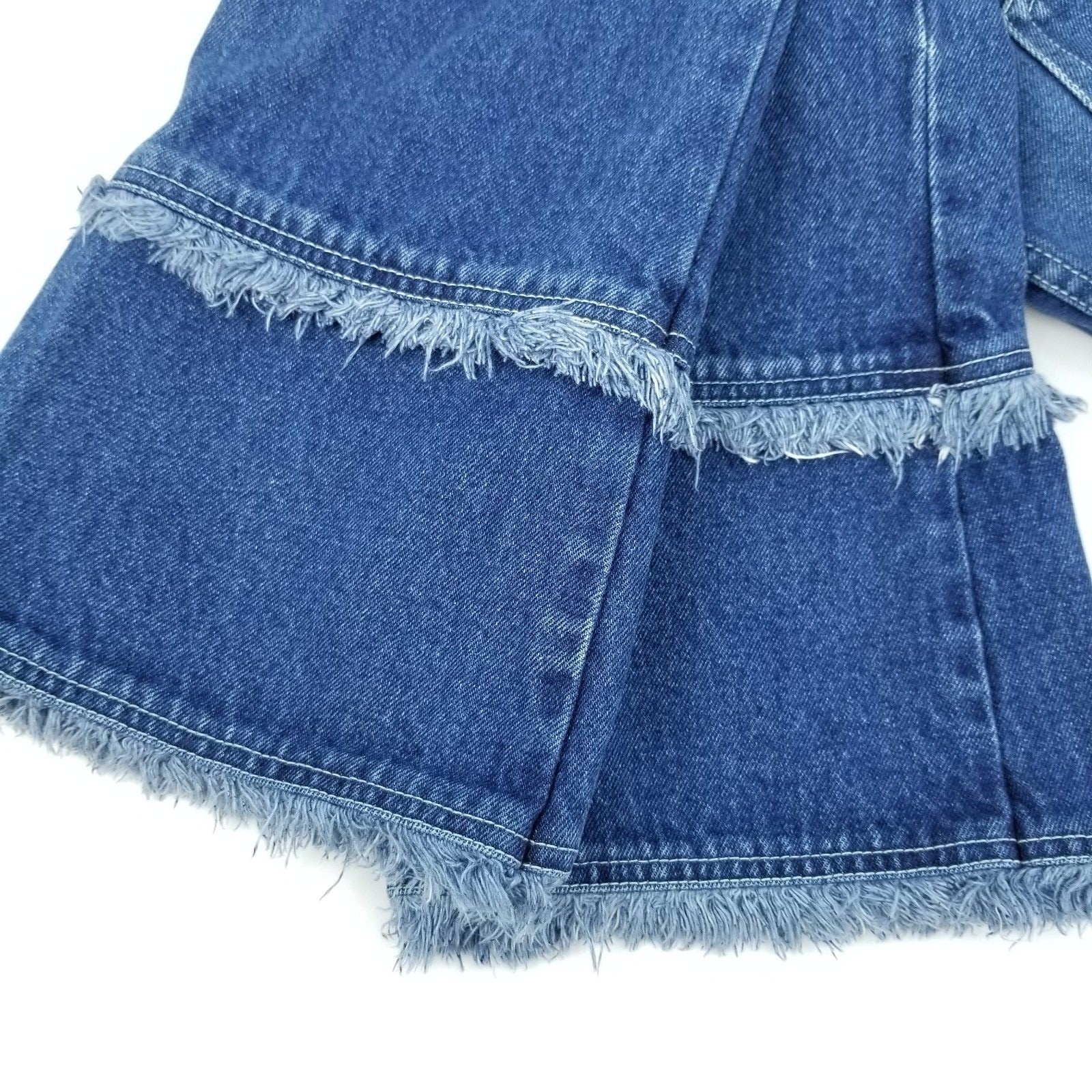 Ultra Pink Kids Girls 10 Tiered Fringe 100% Cotton Denim Jeans Raw Fringed Edge