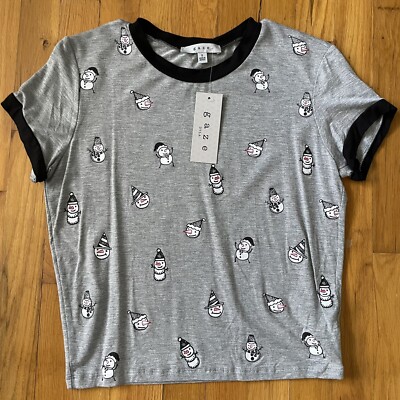 Cropped Shirt Women s Small Snowman Prints SOFT NWT