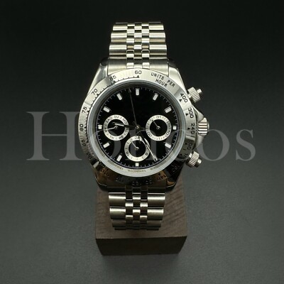 Custom Made MODS Watch Daytona Style Black Dial Date Day GMT JB Bracelet S Bezel
