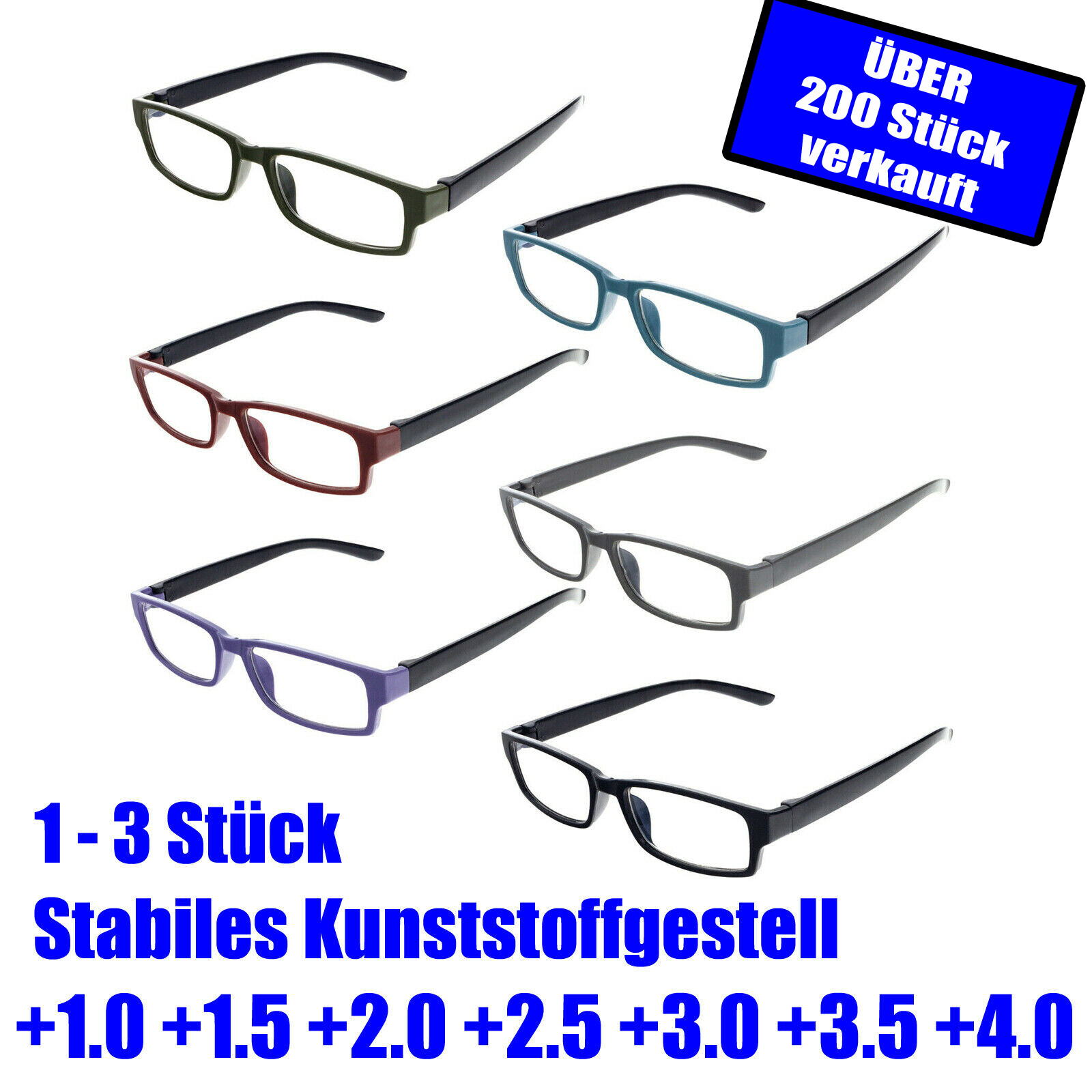 Modische Lesebrille Lesehilfe Sehhilfe Kunststoff Sehstärke für Herren Damen