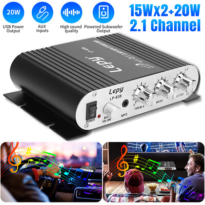500W 12V 2.1Channel Powerful Car Stereo Audio Power Amplifier HiFi Bass Amp Home