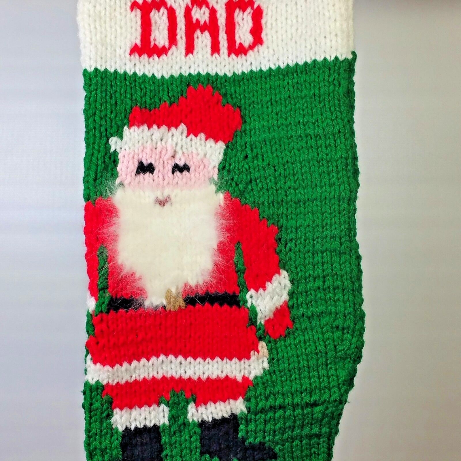 VINTAGE HAND KNITTED SANTA CLAUS WITH ANGORA BEARD CHRISTMAS STOCKING DAD