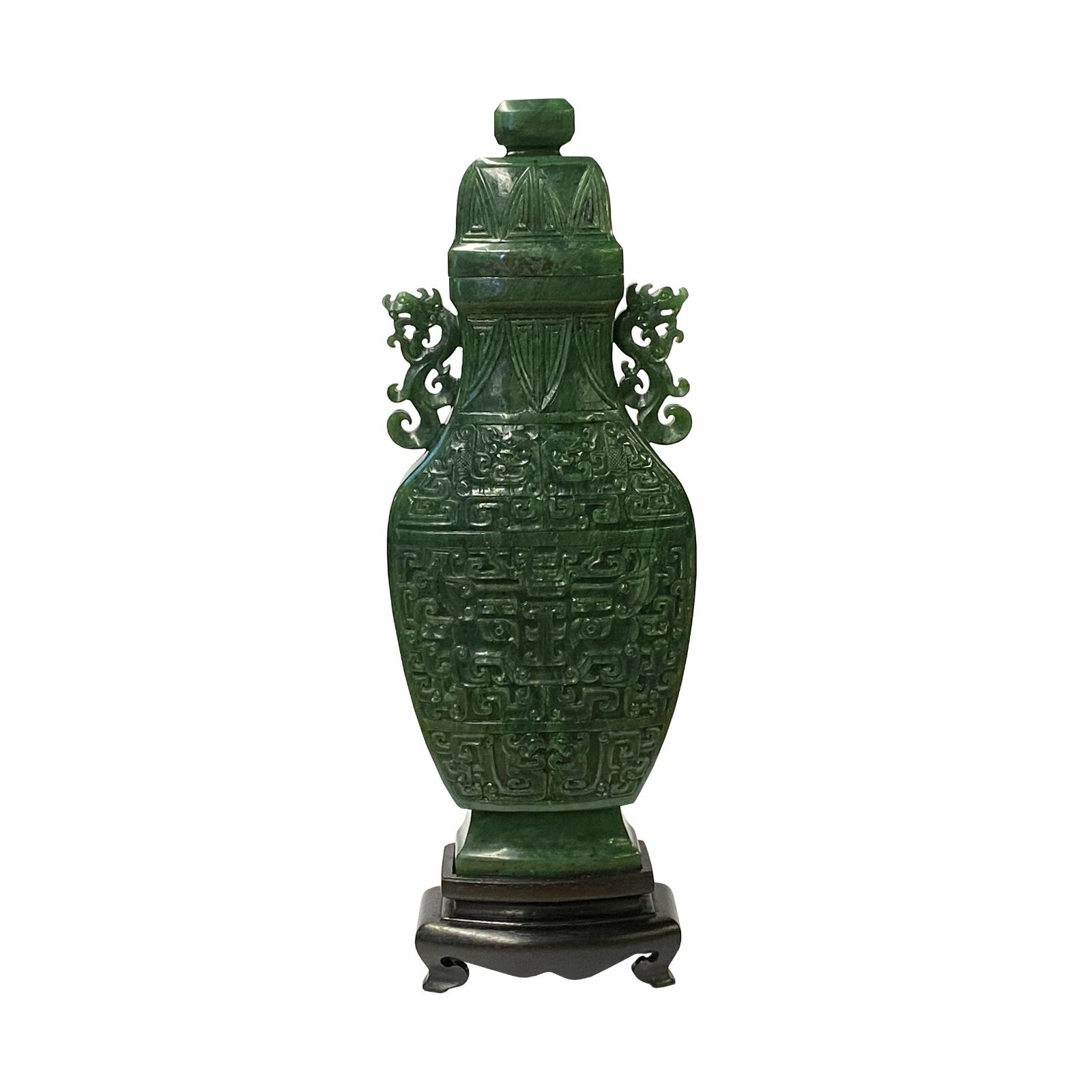 Natural Green Jasper Stone Carved Dragon Accent Flask Display Vase ws1809S Natural Green Jasper Stone Carved Dragon Accent Flask Display Vase ws1809S