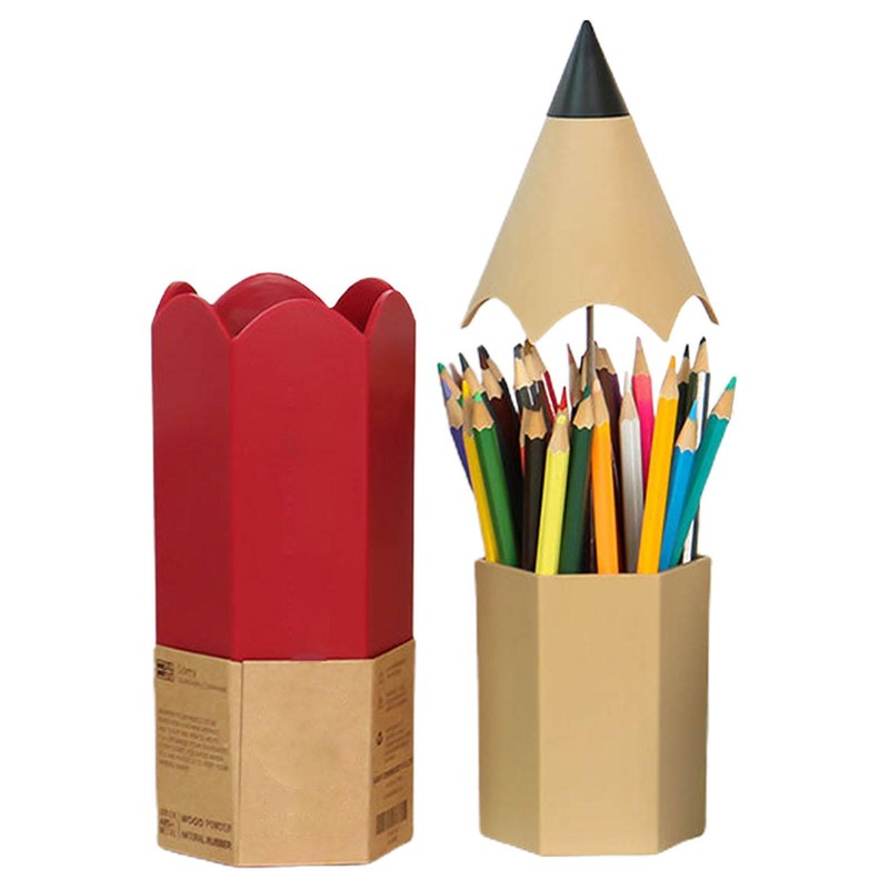 Sharpened Pencil Shape Pen Holder Decorative Desk Pencil Holder (Red)