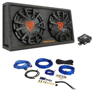 Rockville RG212CA 2000w Dual 12'' Vented Powered Car Subwoofer Enclosure+Amp Kit