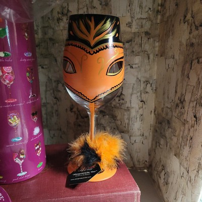 Lolita Masquarade Too handpainted wine glass black orange gold including...