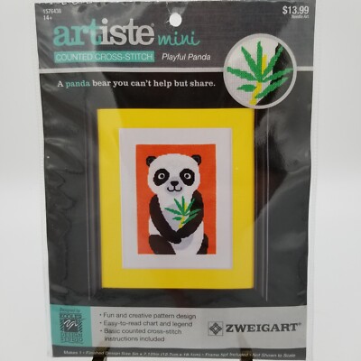 Zweigart Artiste Mini Playful Panda Counted Cross Stitch 5'' x 7-1/8'' - Brand New