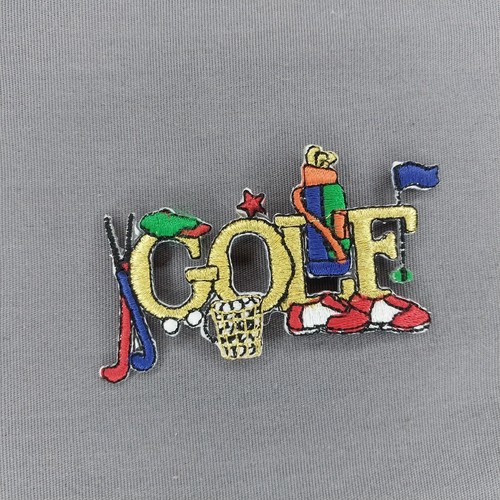Small 'GOLF' Bag Ball Clubs Shoes Tam Hat Spell Out Color Iron-On Patch 1.5"x3"