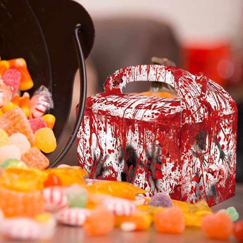 12pcs Halloween Trick Or Treat Sweet Candy Gift Box Bloody Fingerprint Paper Bag