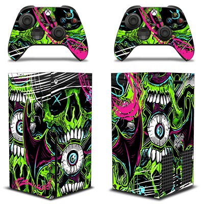 Skin FOR XBOX SERIES X Gaming Console+2 Controller Sticker Decal Frenzy-Grn