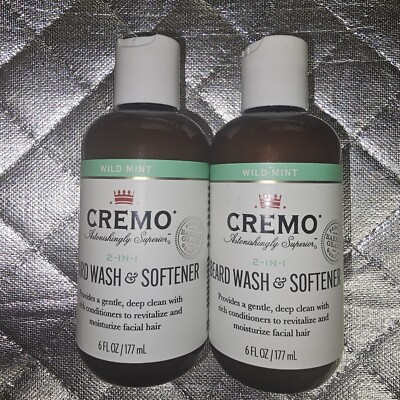 Cremo 2-in-1 Wild Mint Beard Wash & Softener 6.0 Oz Lot Of 2