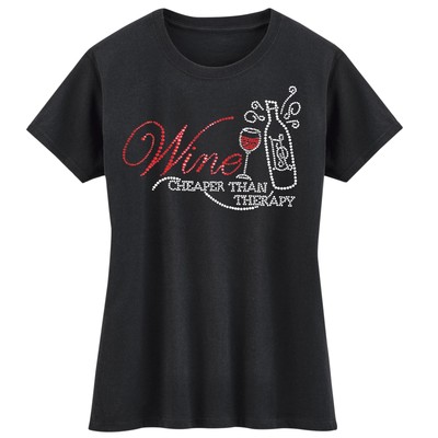Wine Cheaper Than Therapy Rhinestone Accented Tee