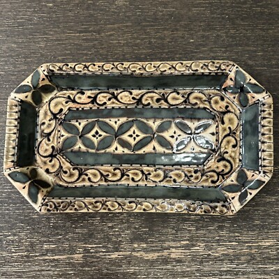 VTG Adam Spector Studios Ceramic Pottery Glazed Vanity Tray Trinket Dish Green