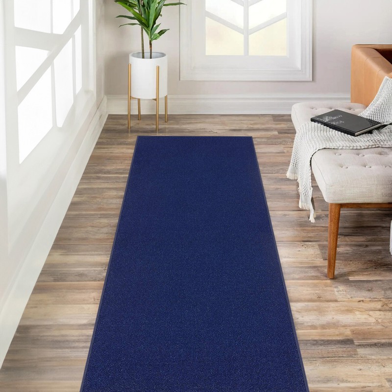 Custom Size NAVY BLUE Stair Hallway Runner Rug Rubber Back