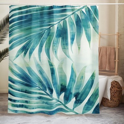 Shower Curtain Sage Green Fauna Design Modern Bath Decor Nature Coastal Style