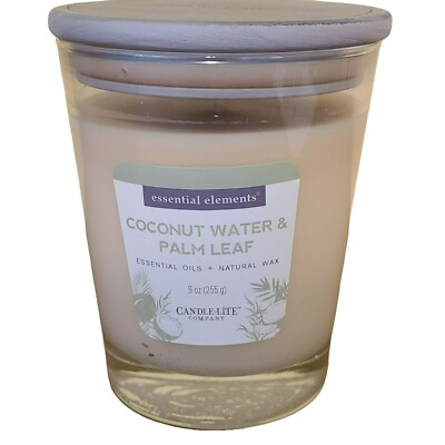 Candle-Lite Essential Elements Jar Candle, Coconut Water + Palm Leaf 9oz