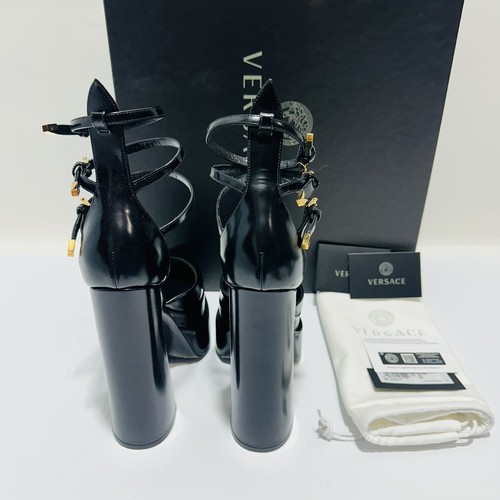 VERSACE VERSACE AEVITAS POINTED PLATFORM BLACK LEATHER STRAPPY PUMP 39/ 9 NWB $1,825