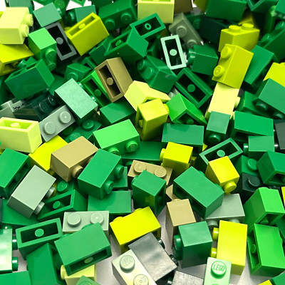 LEGO 50 Green 1x2 Bricks - Washed Basic Building Pieces Parts CITY Small 3004