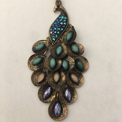 Peacock Rhinestone Green Tan Purple Beads Appx 17 3/4  Long