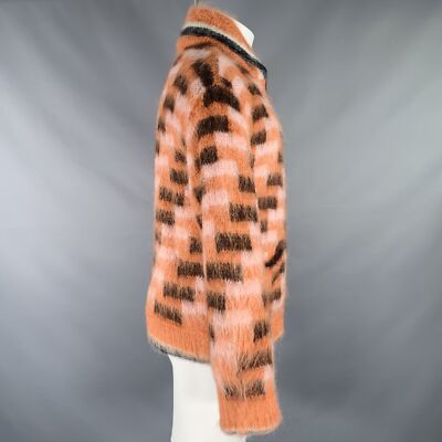 MARNI Size S/M Orange Black Fuzzy Wuzzy Mohair Cardigan