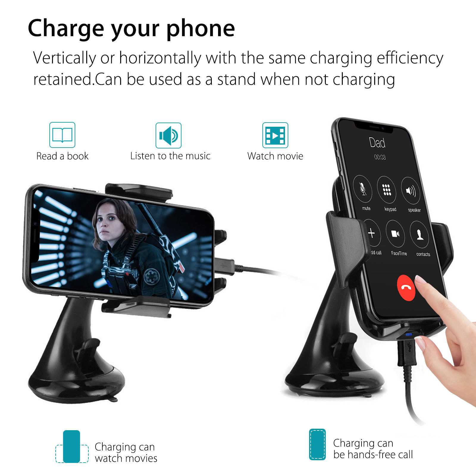 15W Quick One Touch Qi Wireless Fast Charge Dashboard and Windshield Car Mount