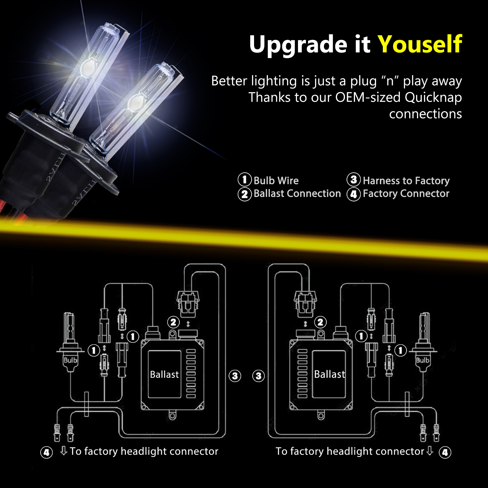 XENON HID KIT For High or Low beam H4 H13 9007 5000k 6000k 8000k brightness Bulb