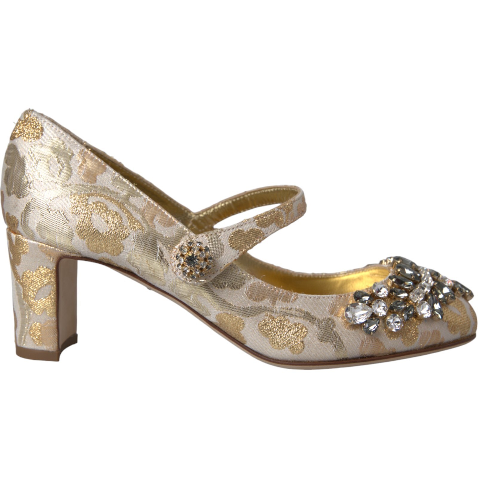 DOLCE & GABBANA Shoes Gold Jacquard Crystal Mary Janes Pumps