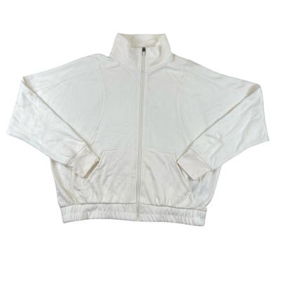NWT DANSKIN Sweatshirt Womens M White Knit Pockets Full Zip SCUBA JACKET