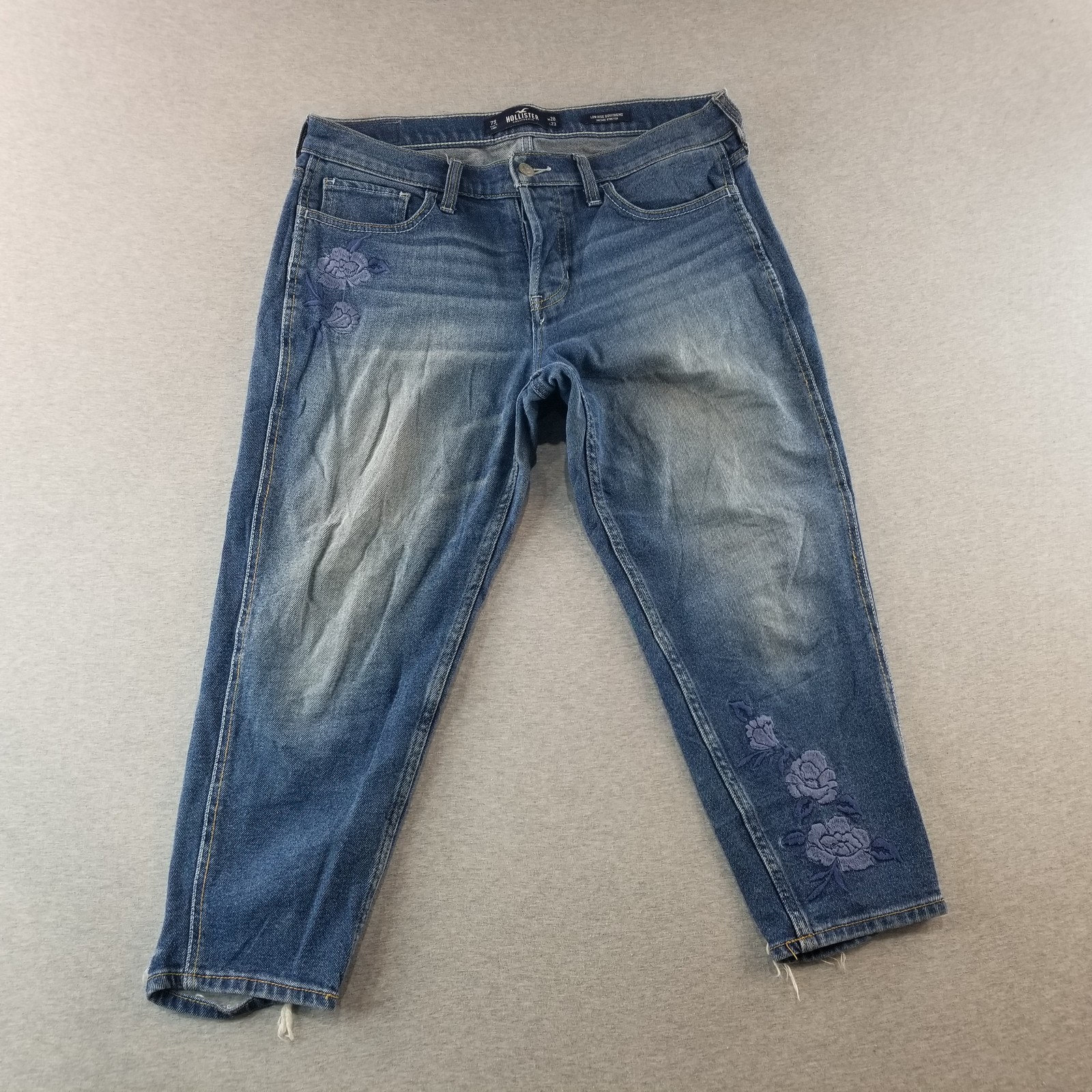Hollister Jean Women Sz 7S LowRise Boyfriend Floral Embroidered 98%Cttn Normcore