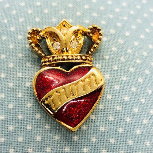 Avon 1994 Crown of Hearts Mom Gold Tone Lapel Tac Pin w/ Rhinestones