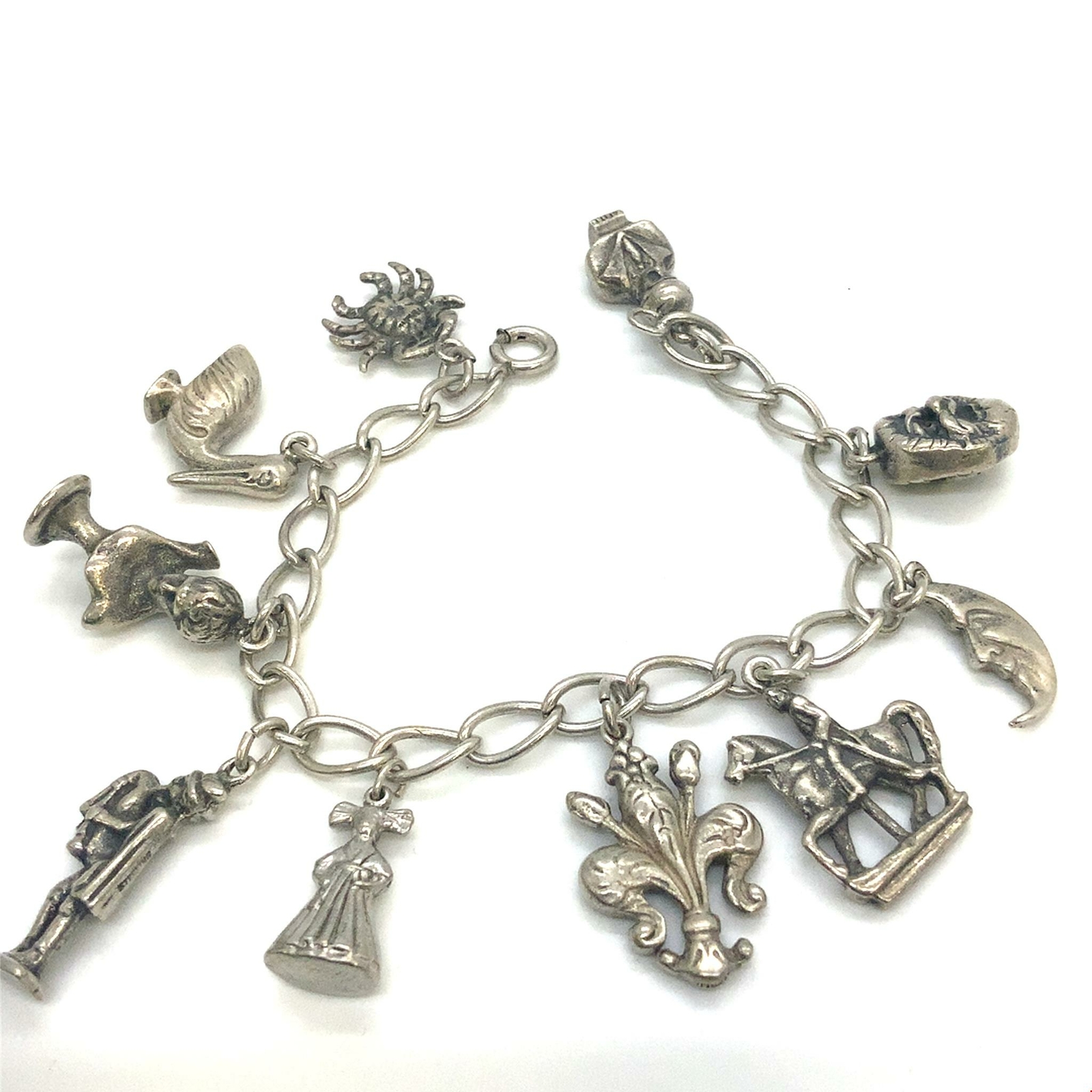 Vintage Signed Sterling Souvenir Travel Theme Charms Chain Bracelet size 6 3/4