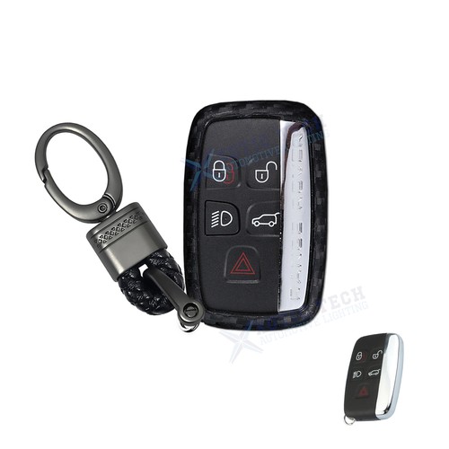 Carbon Fiber Style Key Fob Skin Holder w/Keychain For Land Rover Jaguar XJ XF