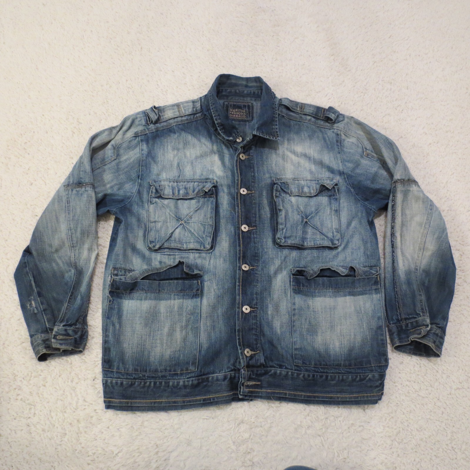 アウターその他 Marithe + Francois Girbaud W CLASSIC LOGO DENIM PATCH CROP H Marithe Francois Girbaud Jacket Mens XL Blue Denim Military
