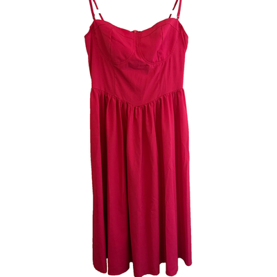 Hot Pink Bustier Midi Dress Spaghetti Strap Fit Flare Party Date Night NWOT Lg