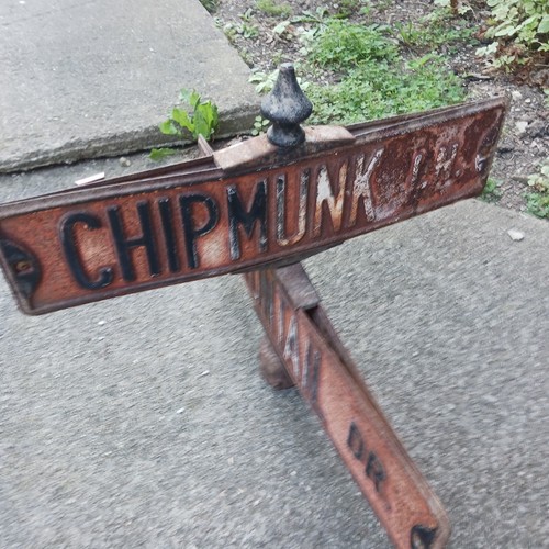 Antique 2 way double sided Porcelain Enamel Street Corner Sign 1930s Sunbury Oh