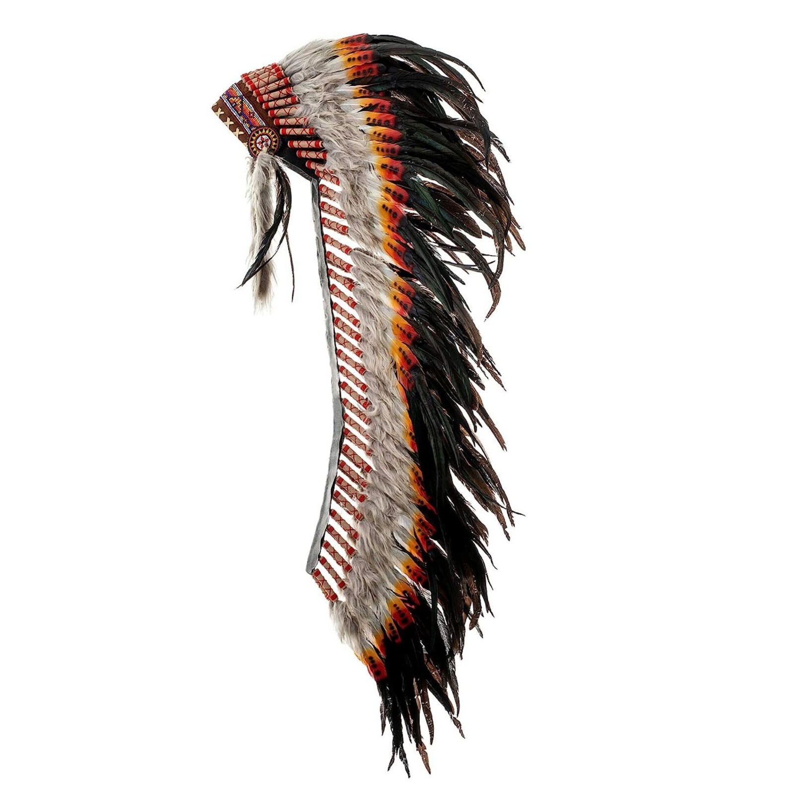 Pre-owned Handmade Native American Indian Inspired Feather Headdress Tribal Halloween Costume Props In Multi-color