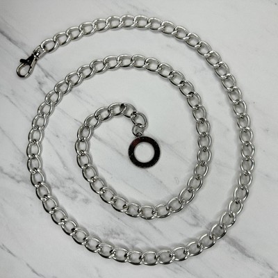 Simple Basic Silver Tone Metal Chain Link Belt OS One Size