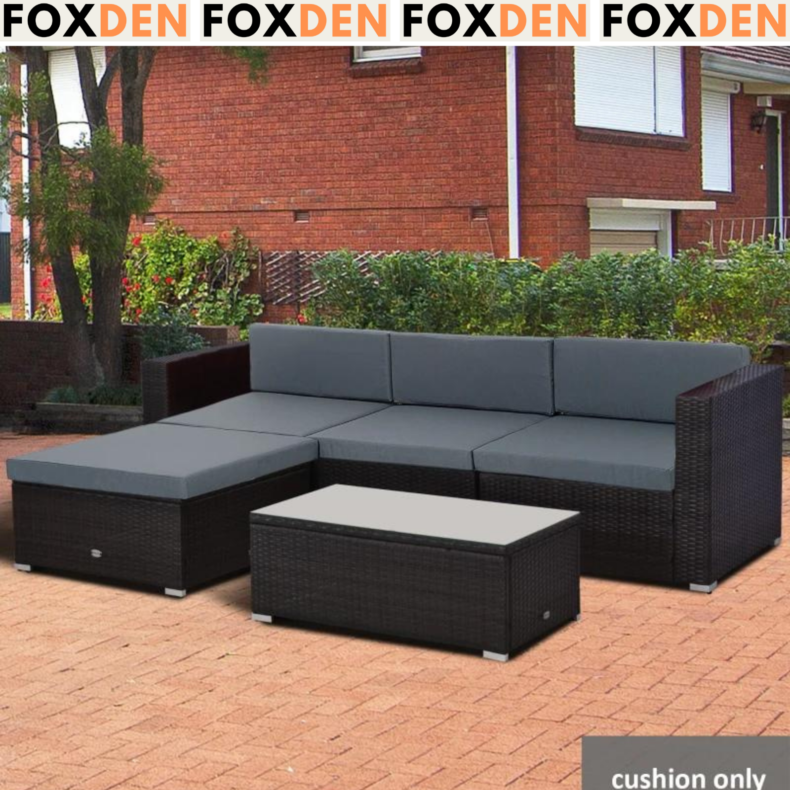 Outdoor 7 Pc Cushion Pad Set for Rattan Furniture Set Lightweight & Durable Grey