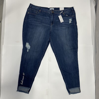 New Lane Bryant Mid Rise Essential Stretch Girlfriend Crop Jeans Womens Size 28