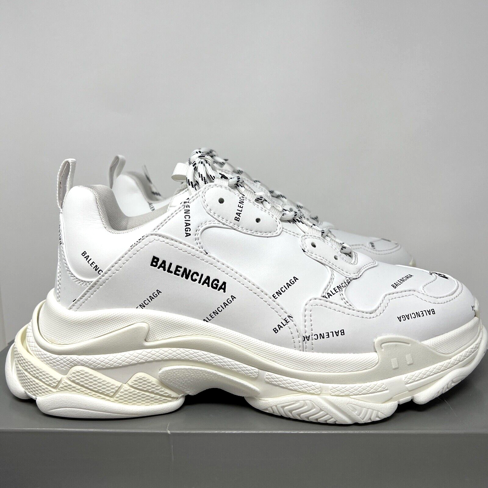 Balenciaga Triple S Allover Logo Men's Sneakers Size 45 EU / 12 US White  Black | eBay