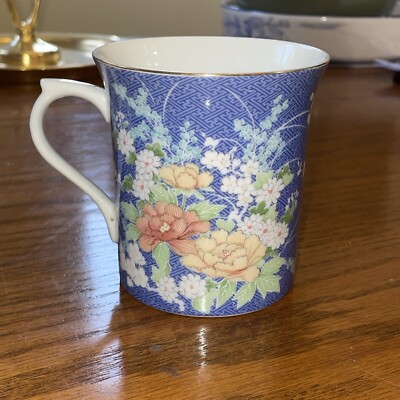 VTG Takahashi San Francisco Echo Mug Cup 10 oz Blue Floral Hand Painted