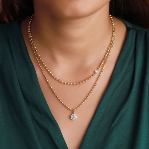1.25Ct Lab Grown Diamond Necklace 925 Sterling Silver Two Ball Chain Pendant