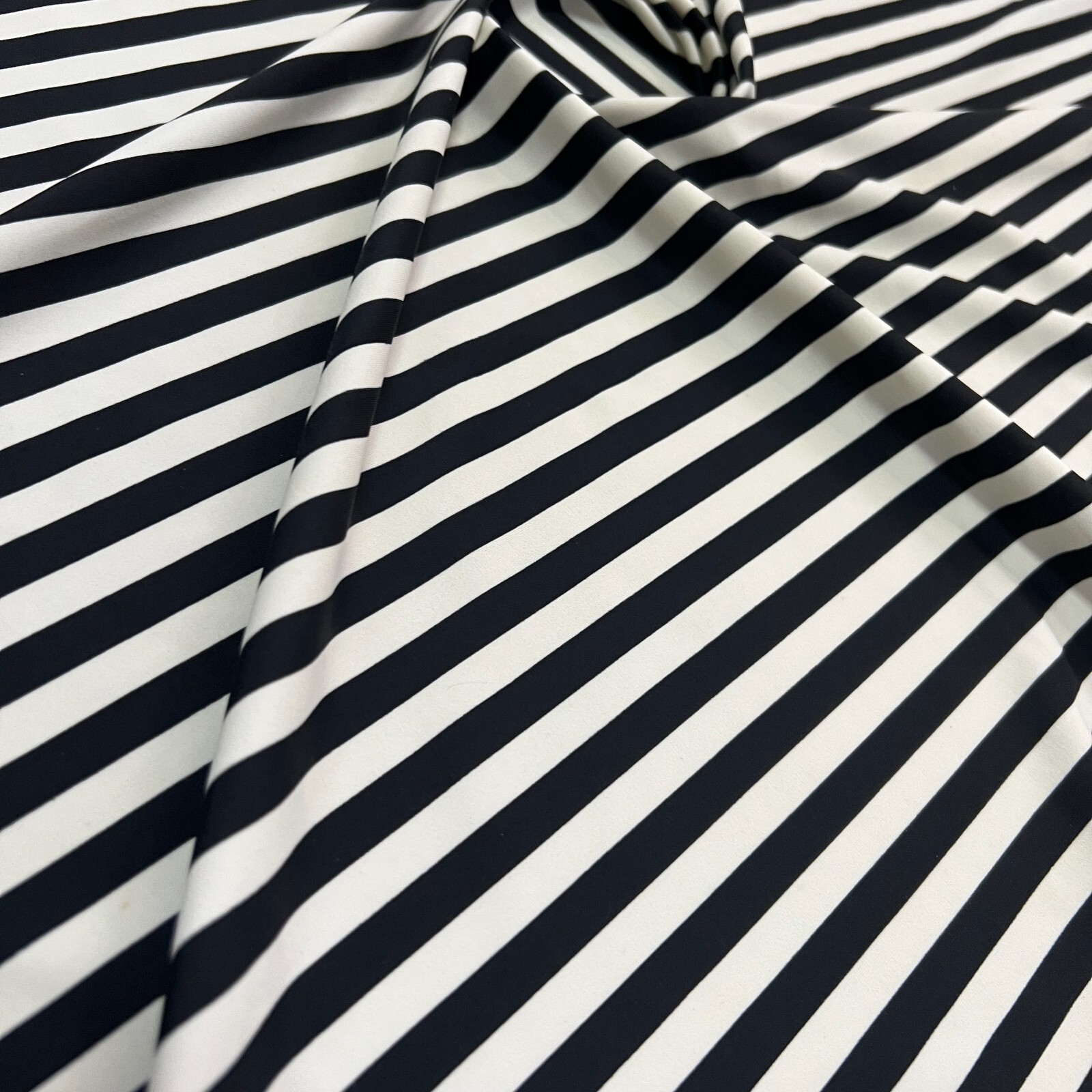Swimwear Fabric Spandex Stretch Nylon / Black and White Cream Stripes Print