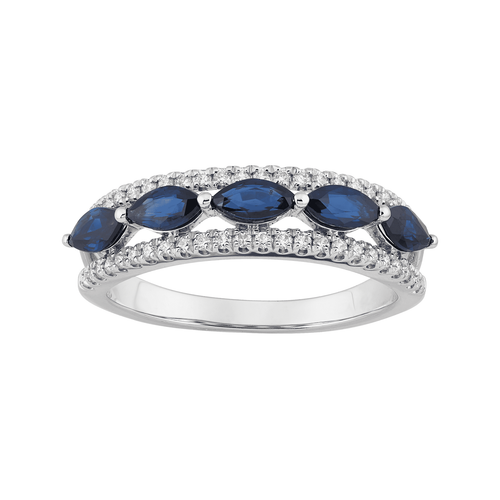 Pre-owned Welry 1/4 Cttw Diamond Band Ring With Blue Sapphires In 14k White Gold, Size 8