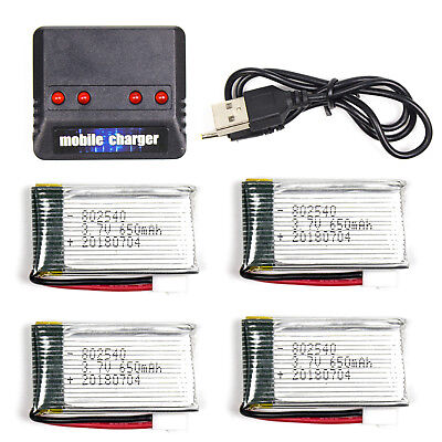 4 Batterires + Charger 3.7V 650mAh Lipo For Syma X5C-1 X5SW RC Quadcopter Drone